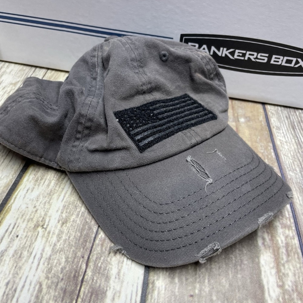 USA Flag Cap Mens Gray Black Distressed Frayed Adjustable Hat Adult America